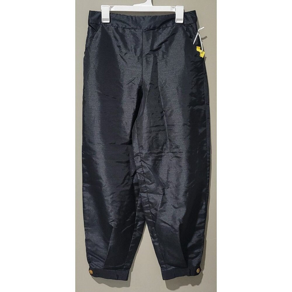 Kika Vargas 2X Scalloped Pockets Tapered Leg Button Ankle Black Casual Pants